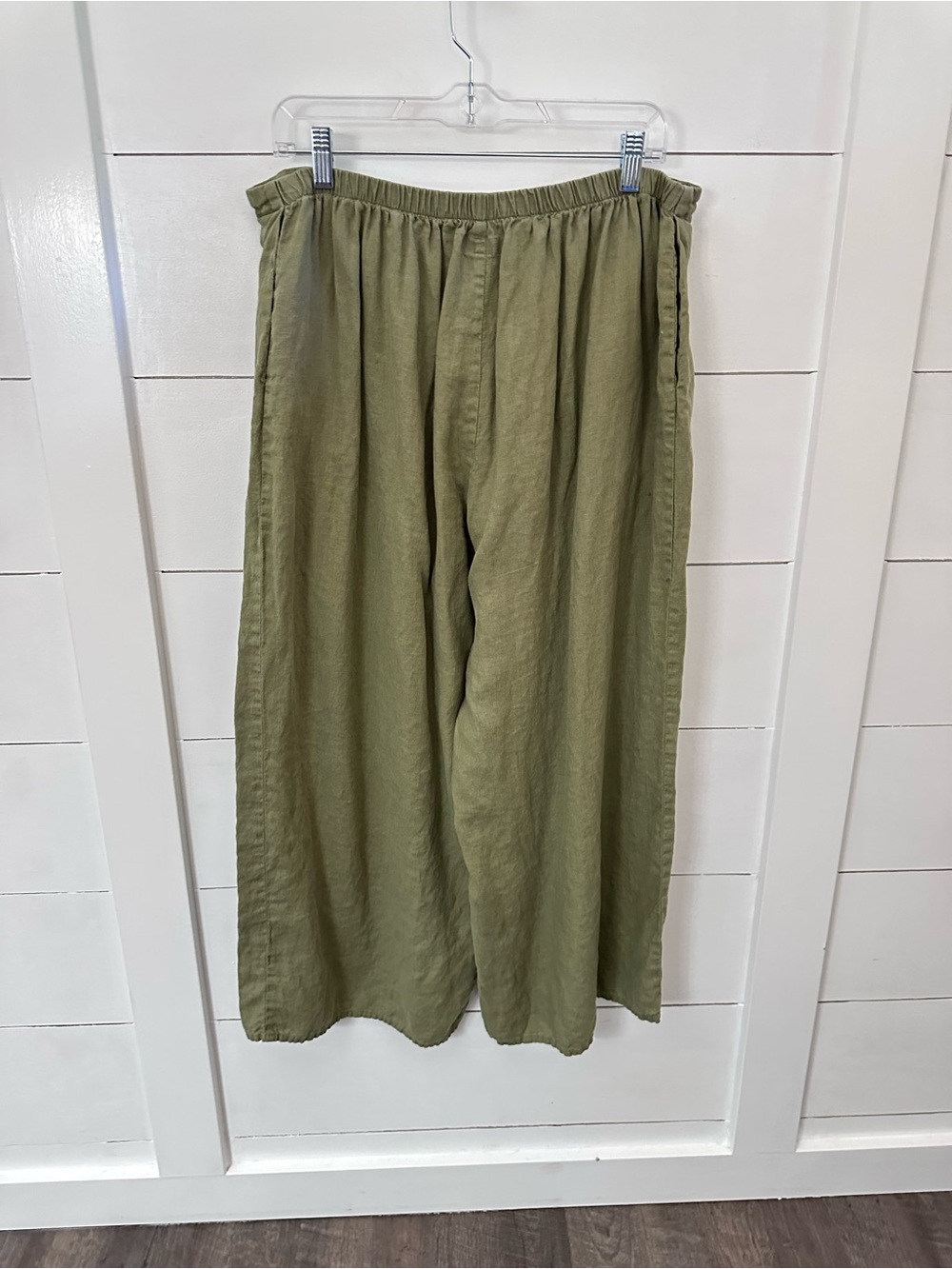 Flax Wide-Leg Linen Pants in Olive Green - Picture 3 of 14